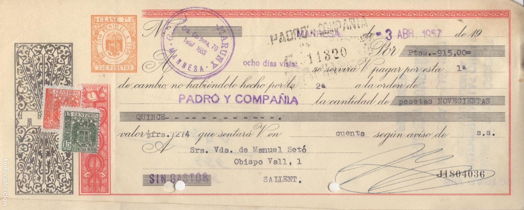 Documentos bancarios: letra de cambio 1957 - manresa - comercial maruny - Foto 1