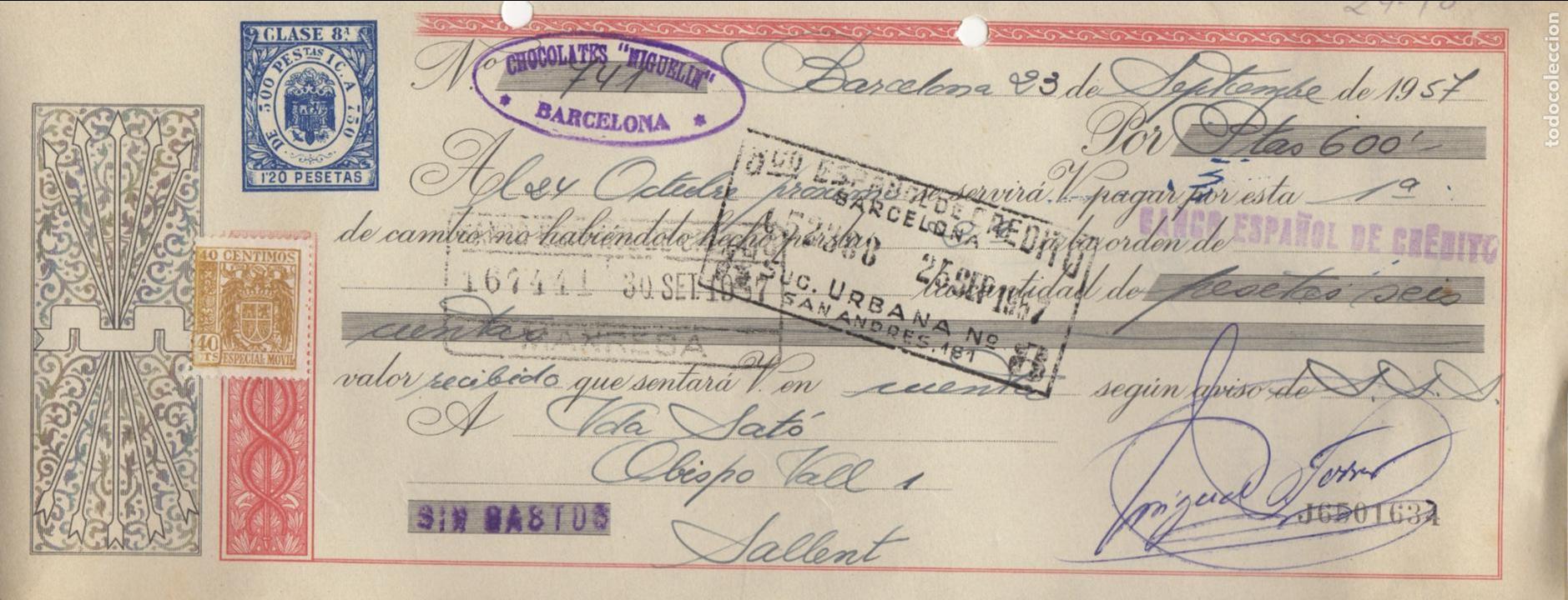 Documentos bancarios: letra de cambio 1957 - manresa - comercial maruny - Foto 1