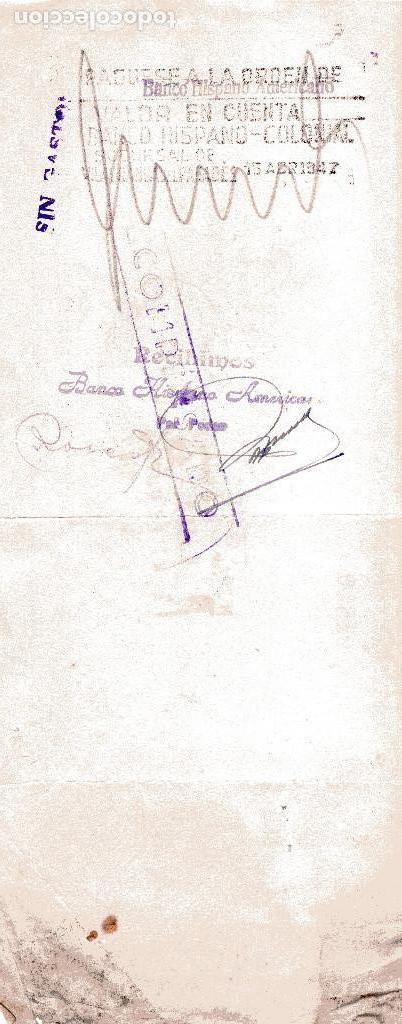 Documentos bancarios: LETRA DE CAMBIO 1947 de BELLPUIG a VILANOVA - BANCO HISPANO COLONIAL - Foto 2