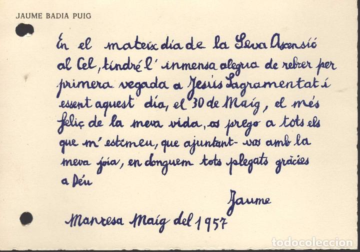 Documentos bancarios: tarjeta de primera comunion manresa 1957 - Foto 1