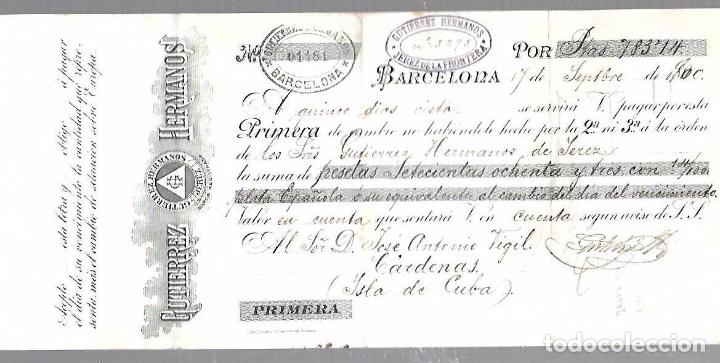 Documentos bancarios: LETRA DE CAMBIO. BARCELONA. GUTIERREZ HERMANOS. 1900 - Foto 1