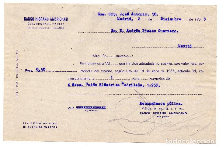 Documentos bancarios: RESGUARDO - BANCO HISPANO AMERICANO - 1959 - Foto 1