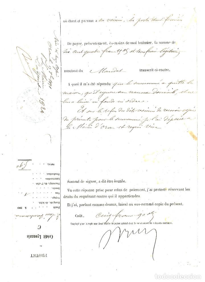 Documentos bancarios: Letra de cambio para espa&ntilde;oles. 1891. Protectorado de Or&aacute;n (Argelia) - Foto 2