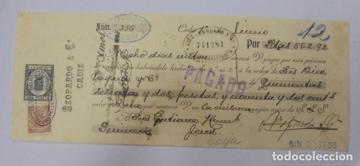 Documentos bancarios: LETRA DE CAMBIO. AZOPARDO & CIA. CADIZ. 1908 - Foto 1