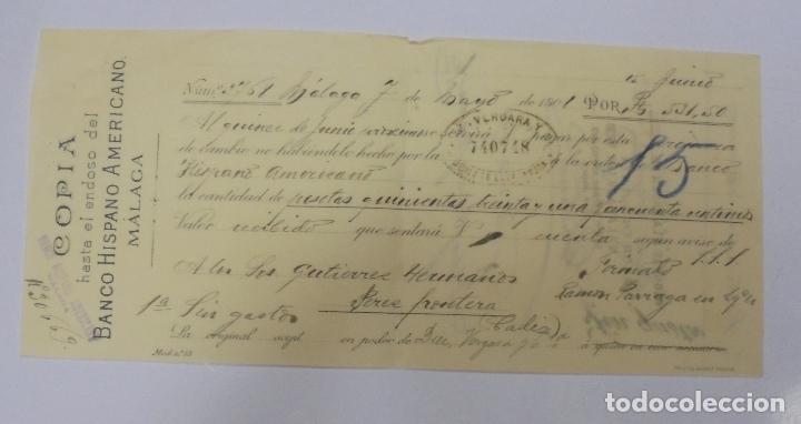 Documentos bancarios: LETRA DE CAMBIO. BANCO HISPANO AMERICANO. MALAGA. 1908 - Foto 1