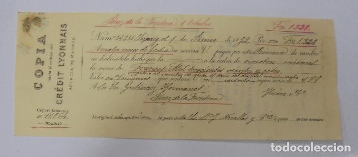 Documentos bancarios: LETRA DE CAMBIO. CREDIT LYONNAIS. MADRID. 1892 - Foto 1