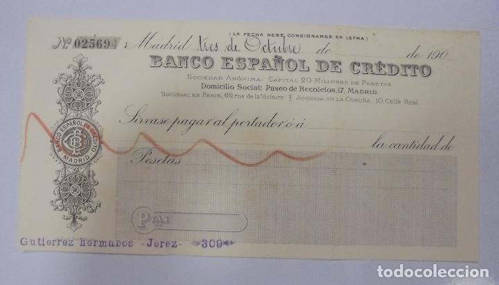 Documentos bancarios: CHEQUE. BANCO ESPA&Ntilde;OL DE CREDITO. MADRID. 1900 - Foto 1