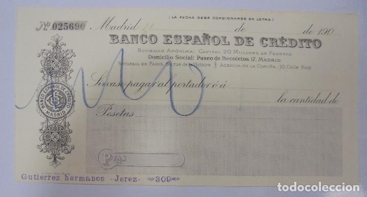 Documentos bancarios: CHEQUE. BANCO COMERCIAL DE CREDITO. MADRID. 1900 - Foto 1