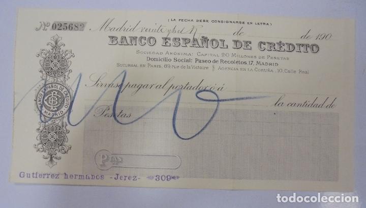 Documentos bancarios: CHEQUE. BANCO ESPA&Ntilde;OL DE CREDITO. MADRID. 1900 - Foto 1