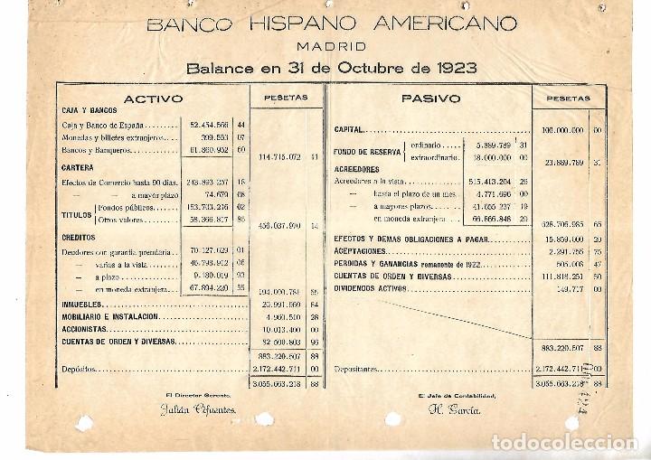 Documentos bancarios: BANCO HISPANOAMERICANO. 1923. BALANCE - Foto 1