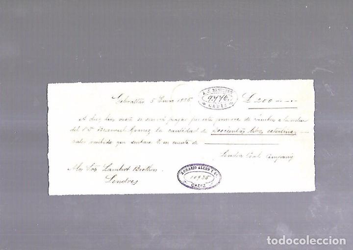 Documentos bancarios: GIBRALTAR. 1885. LETRA DE CAMBIO. LAMBERT BROTHERS - Foto 1