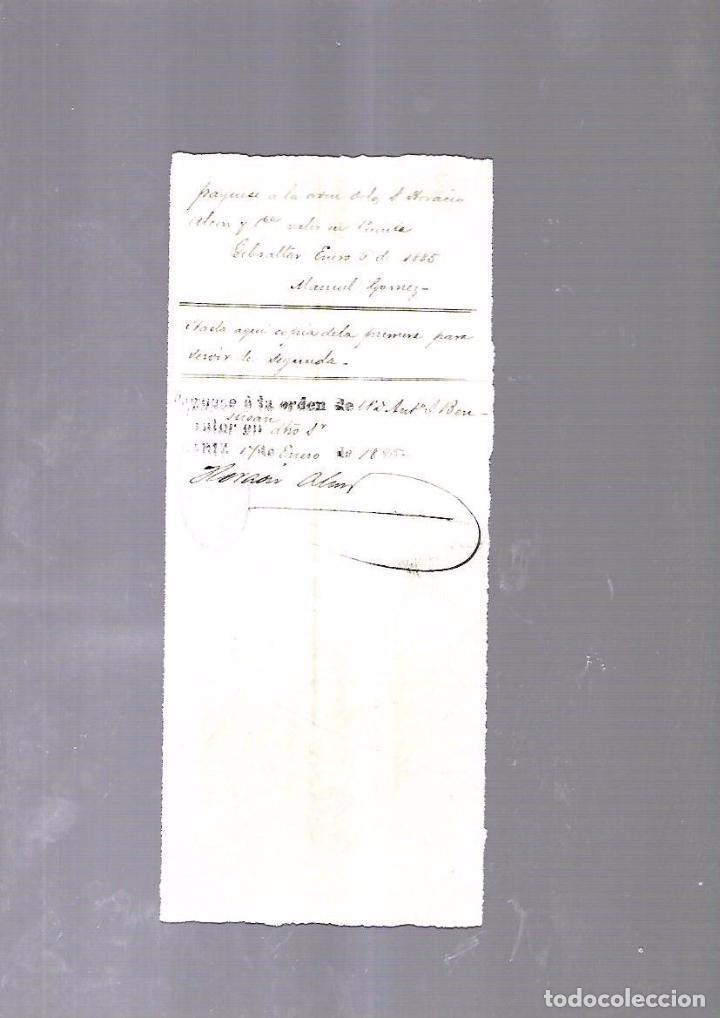 Documentos bancarios: GIBRALTAR. 1885. LETRA DE CAMBIO. LAMBERT BROTHERS - Foto 2