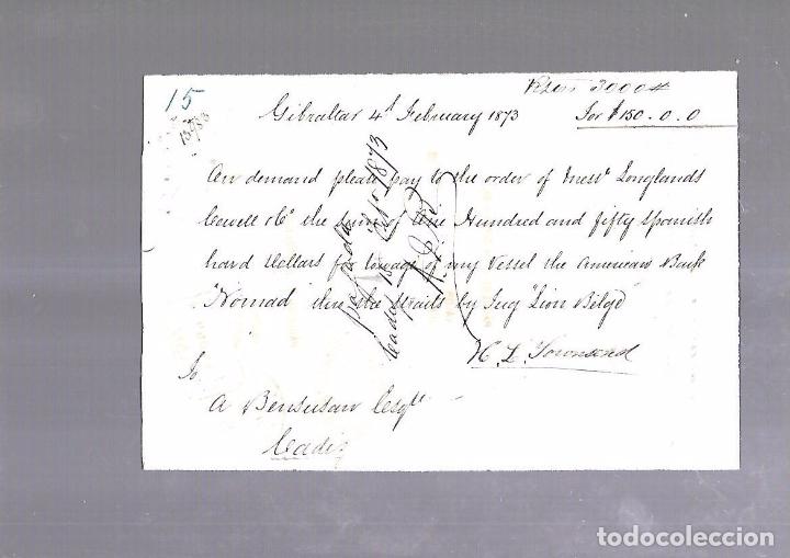 Documentos bancarios: GIBRALTAR. 1873. LETRA DE CAMBIO. SOCONSEND - Foto 1