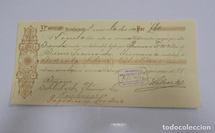 Documentos bancarios: LETRA DE CAMBIO. LIHN Y CIA. ANTOFAGASTA, CHILE. 1909 - Foto 1