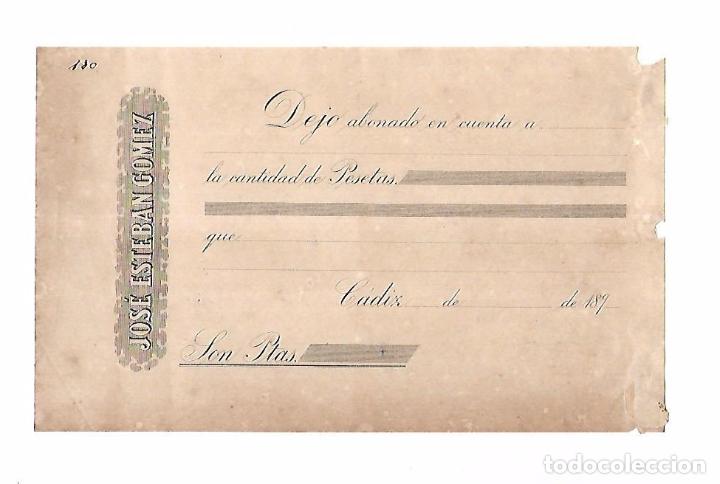 Documentos bancarios: ABONARE. JOSE ESTEBAN GOMEZ. 1890. CADIZ - Foto 1