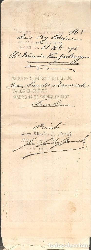 Documentos bancarios: LETRA DE CAMBIO 1896 BELGICA. - Foto 2