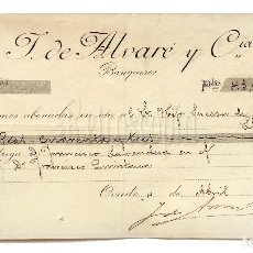 Documentos bancarios: CHEQUE J. DE ALVARÉ Y COMPAÑÍA. OVIEDO ASTURIAS AÑO 1903