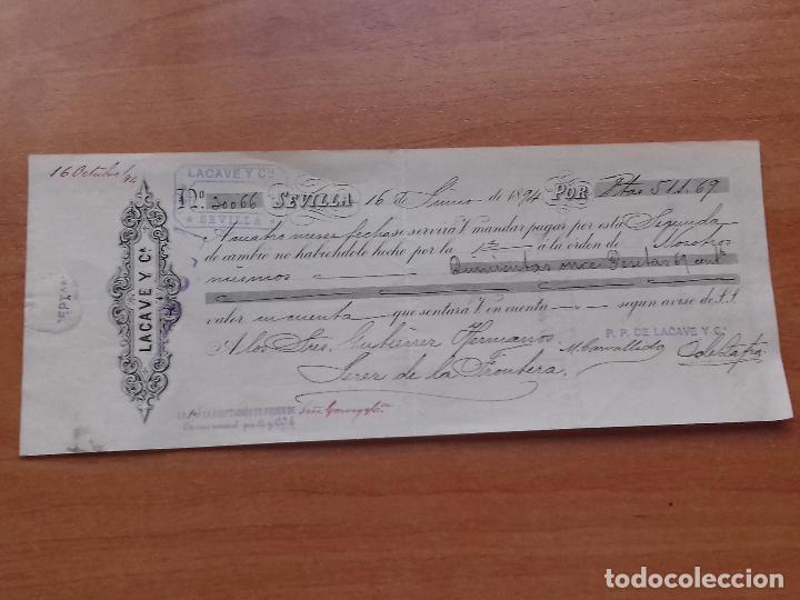 Documentos bancarios: LETRA DE CAMBIO. LACAVE Y C&ordf;. SEVILLA. 16-JUNIO-1894. - Foto 1