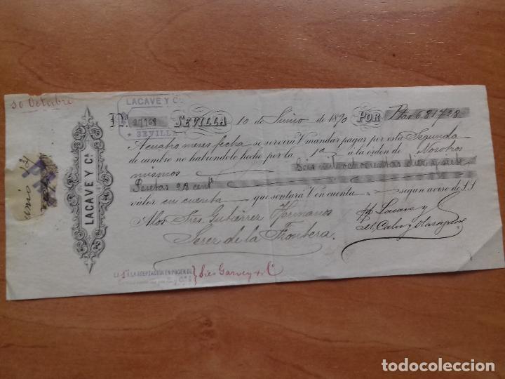 Documentos bancarios: LETRA DE CAMBIO. LACAVE Y C&ordf;. SEVILLA. 10-JUNIO-1890. - Foto 1