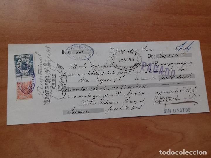 Documentos bancarios: LETRA DE CAMBIO. AZOPARDO & C.&ordf;. CADIZ. 4-MARZO-1908. - Foto 1