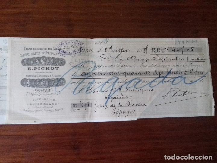 Documentos bancarios: LETRA DE CAMBIO. E. PICHOT. PARIS. 8-JULIO-1881. - Foto 1
