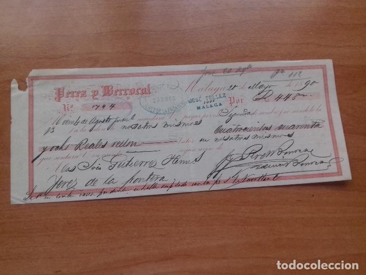 Documentos bancarios: LETRA DE CAMBIO. PEREZ.DBERROCAL. MALAGA 20-MAYO-1890. - Foto 1