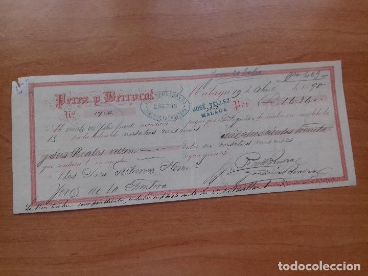 Documentos bancarios: LETRA DE CAMBIO. PEREZ.DBERROCAL. MALAGA 19-ABRIL-1890. - Foto 1