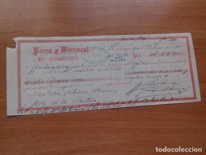 Documentos bancarios: LETRA DE CAMBIO. PEREZ.DBERROCAL. MALAGA 24-BEFRERO-1890. - Foto 1