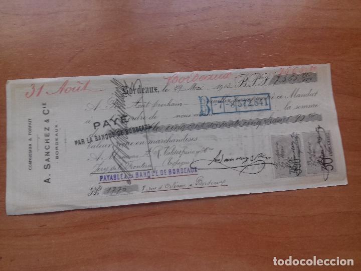 Documentos bancarios: LETRA DE CAMBIO. A. SANCHEZ &C&ordf;. BORDEAUX 29-MAYO-1913. - Foto 1
