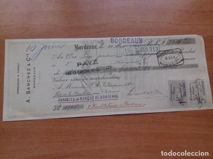 Documentos bancarios: LETRA DE CAMBIO. A. SANCHEZ &C&ordf;. BORDEAUX 10-marzo-1913. - Foto 1
