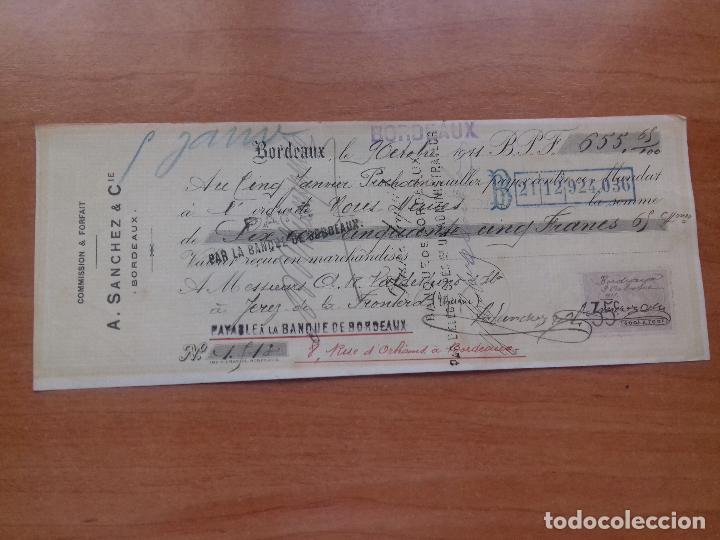 Documentos bancarios: LETRA DE CAMBIO. A. SANCHEZ & C&ordf;. BORDEAUX 9-OCTUBRE-1911. - Foto 1