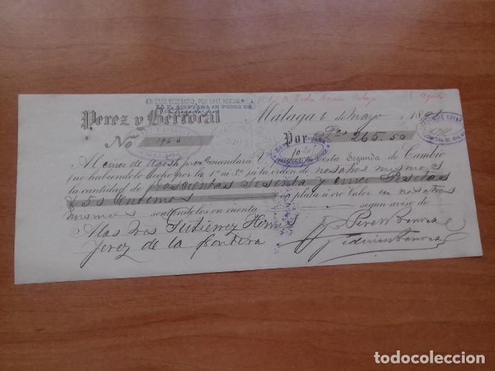 Documentos bancarios: LETRA DE CAMBIO. PEREZ Y BERROCAL. MALAGA 6-MAYO-1891. - Foto 1