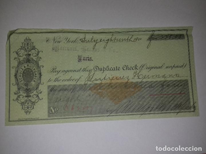 Documentos bancarios: CHEQUE. SCHULZ & RUCKGABER. NEW YORK, 1900. - Foto 1