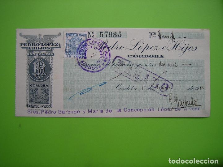 Documentos bancarios: Documento bancario Pedro L&oacute;pez e Hijos. C&oacute;rdoba 1933 - Foto 1