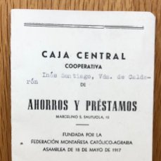 Documentos bancarios: CARTILLA DE LA CAJA CENTRAL COOPERATIVA DE AHORROS Y PRÉSTAMOS - SANTANDER - AÑOS 50 - RARA