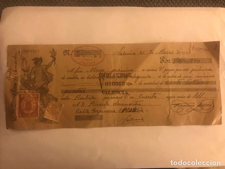 Documentos bancarios: Valencia. Letra de Cambio a Plater&iacute;a (a.1921) - Foto 1
