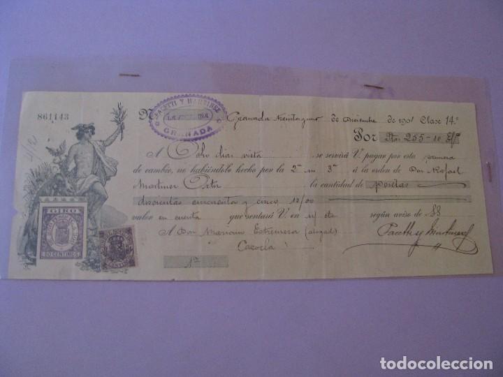 Documentos bancarios: LETRA DE CAMBIO. GRANADA, CAZORLA, JAEN. 1901. - Foto 1