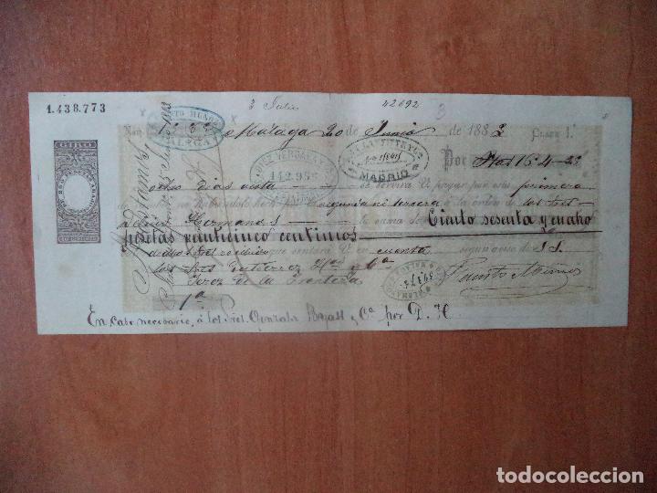 Documentos bancarios: LETRA DE CAMBIO. MALAGA. 20-JUNIO-1883. FAUSTO MU&Ntilde;OZ. - Foto 1