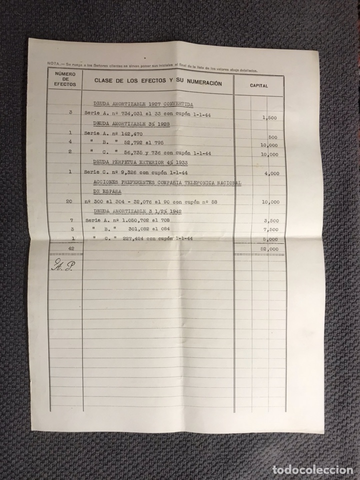 Documentos bancarios: DOCUMENTO. Pr&eacute;stamo sobre valores. Valencia, Enero de 1944. - Foto 2