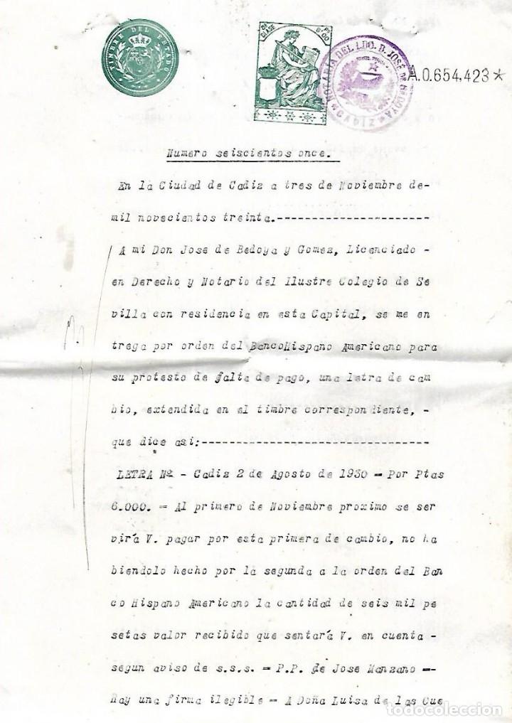 Documentos bancarios: CADIZ. 1930. PROTESTO DE FALTA DE PAGO. VER DOCUMENTOS - Foto 1