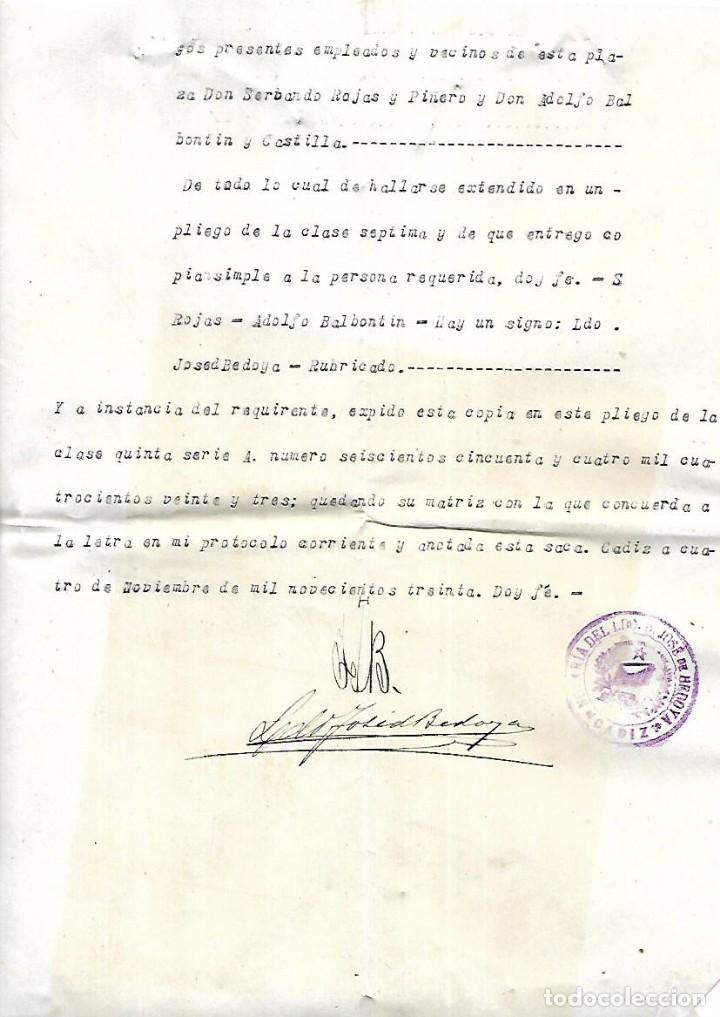 Documentos bancarios: CADIZ. 1930. PROTESTO DE FALTA DE PAGO. VER DOCUMENTOS - Foto 3