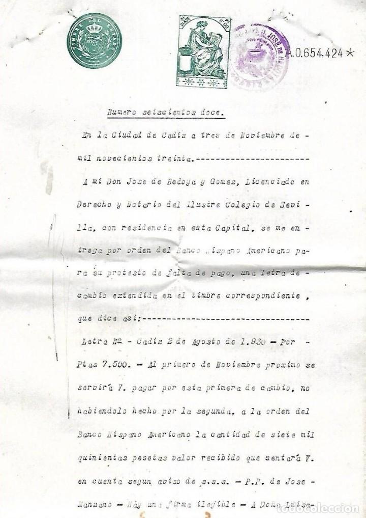 Documentos bancarios: CADIZ. 1930. PROTESTO DE FALTA DE PAGO. VER DOCUMENTOS - Foto 1