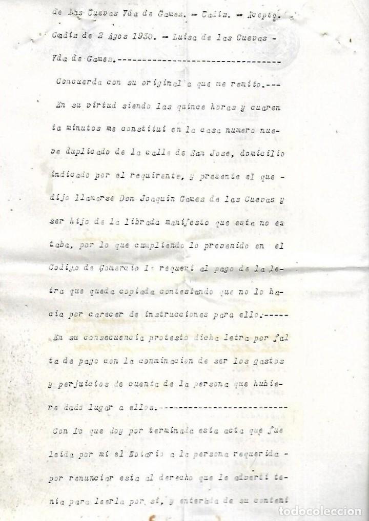 Documentos bancarios: CADIZ. 1930. PROTESTO DE FALTA DE PAGO. VER DOCUMENTOS - Foto 2