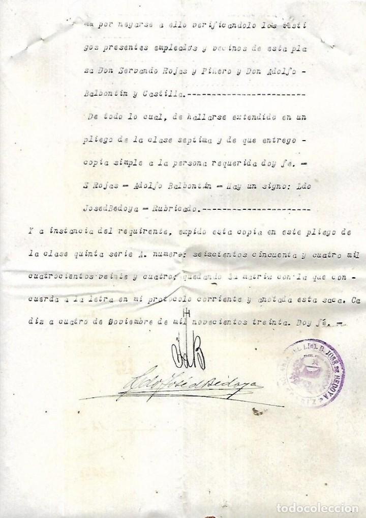 Documentos bancarios: CADIZ. 1930. PROTESTO DE FALTA DE PAGO. VER DOCUMENTOS - Foto 3