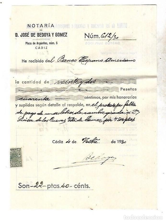 Documentos bancarios: CADIZ. 1930. PROTESTO DE FALTA DE PAGO. VER DOCUMENTOS - Foto 5