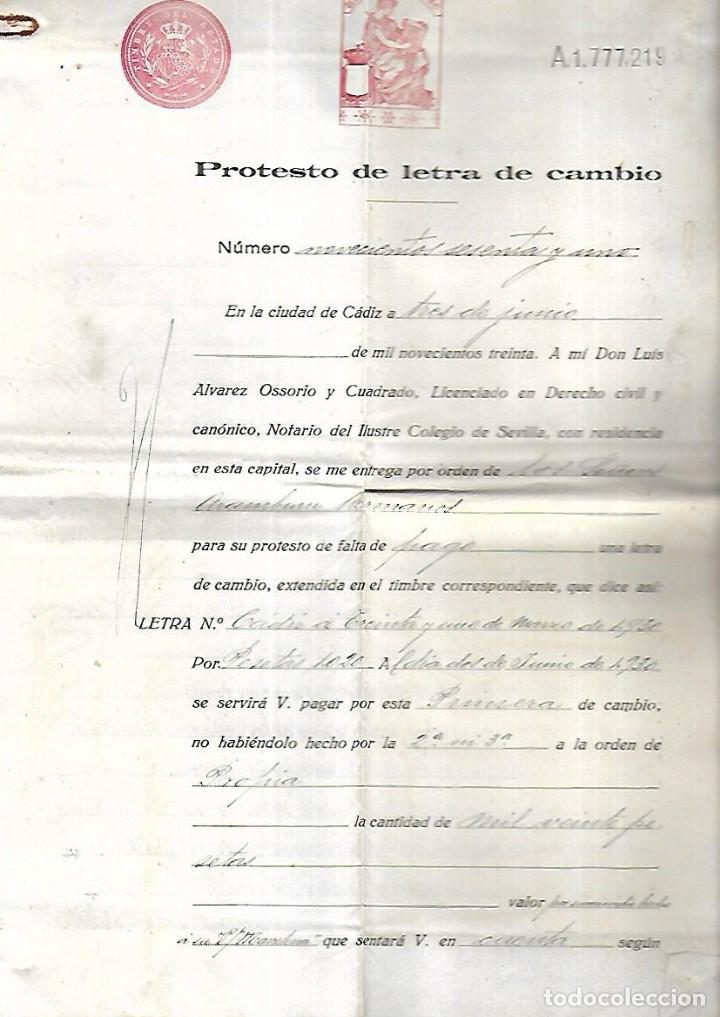 Documentos bancarios: CADIZ. 1930. PROTESTO DE LETRA DE CAMBIO. VER DOCUMENTOS - Foto 1