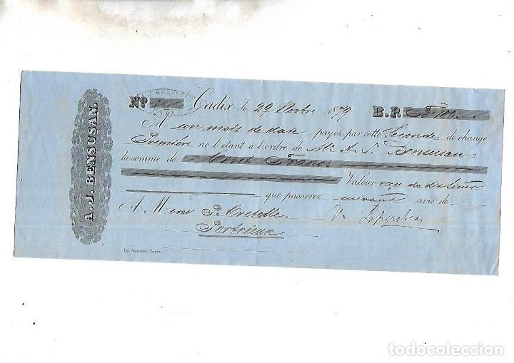 Documentos bancarios: LETRA DE CAMBIO. A.J.BENSUSAN. CADIZ. 1879 - Foto 1