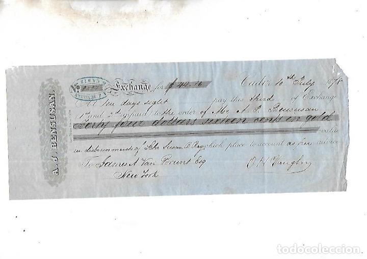 Documentos bancarios: LETRA DE CAMBIO. A.J.BENSUSAN. CADIZ. 1878 - Foto 1
