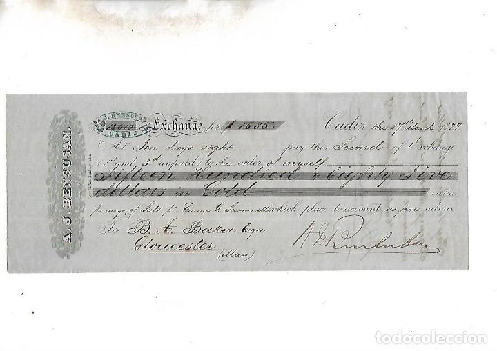 Documentos bancarios: LETRA DE CAMBIO. A.J.BENSUSAN. CADIZ. 1879 - Foto 1
