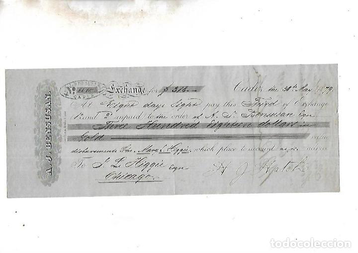 Documentos bancarios: LETRA DE CAMBIO. A.J.BENSUSAN. CADIZ. 1879 - Foto 1